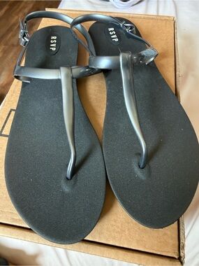 RSVP Black T-Strap Jelly Sandals